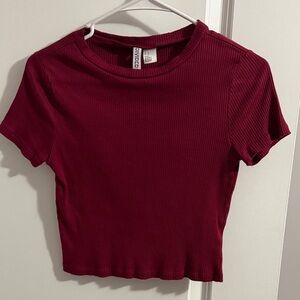 H&M Burgundy Ribbed Crop Top